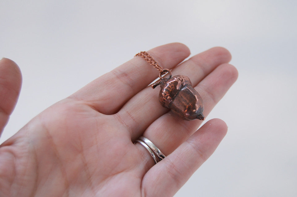 Medium Fallen Copper Acorn Necklace | REAL Oak Acorn Pendant | Copper Electroformed Nature Jewelry - Enchanted Leaves - Nature Jewelry - Unique Handmade Gifts