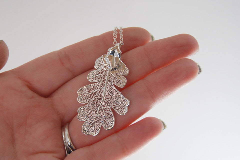 Custom Medium Silver Oak Leaf Necklace | Electroformed Jewelry | Real Oak Leaf Nature Jewelry - Enchanted Leaves - Nature Jewelry - Unique Handmade Gifts