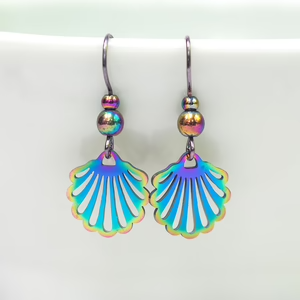 Mermaid's Shell Earrings | Iridescent Rainbow Shell | Beach Jewelry | Multicolor Sea Shell Earrings
