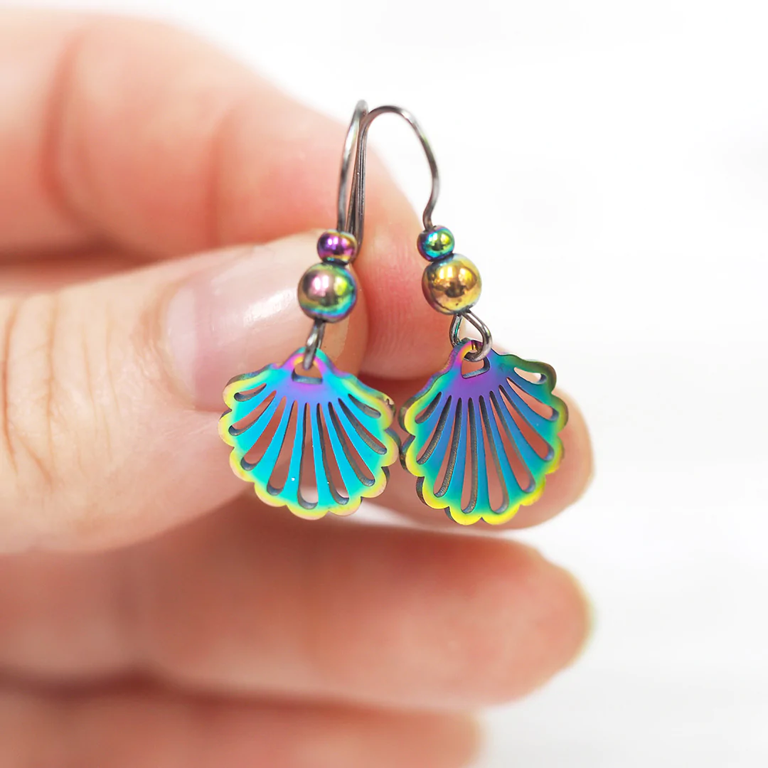 Mermaid's Shell Earrings | Iridescent Rainbow Shell | Beach Jewelry | Multicolor Sea Shell Earrings