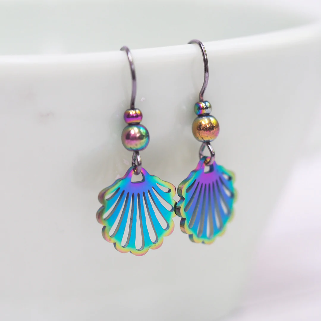 Mermaid's Shell Earrings | Iridescent Rainbow Shell | Beach Jewelry | Multicolor Sea Shell Earrings