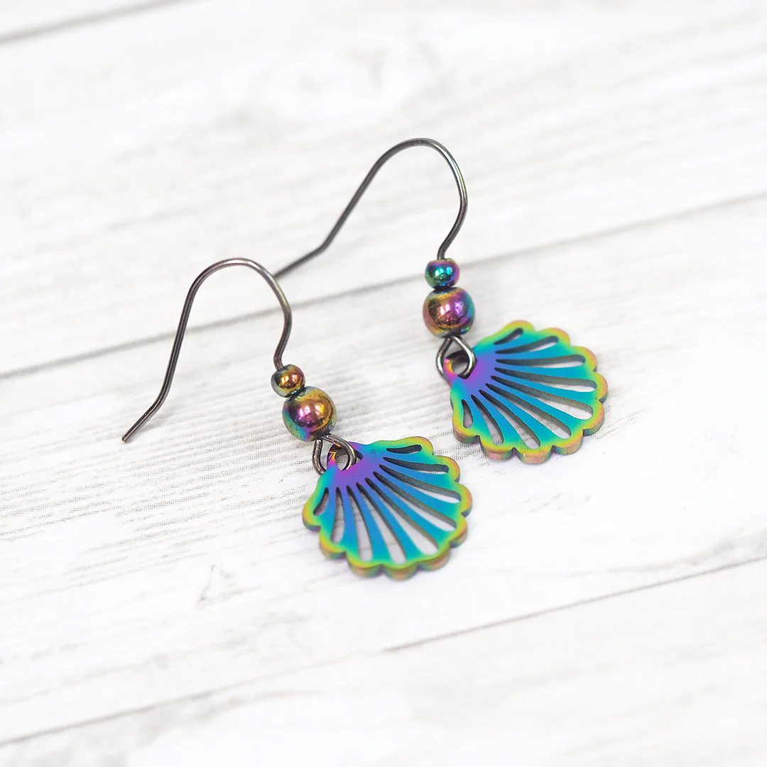 Mermaid's Shell Earrings | Iridescent Rainbow Shell | Beach Jewelry | Multicolor Sea Shell Earrings