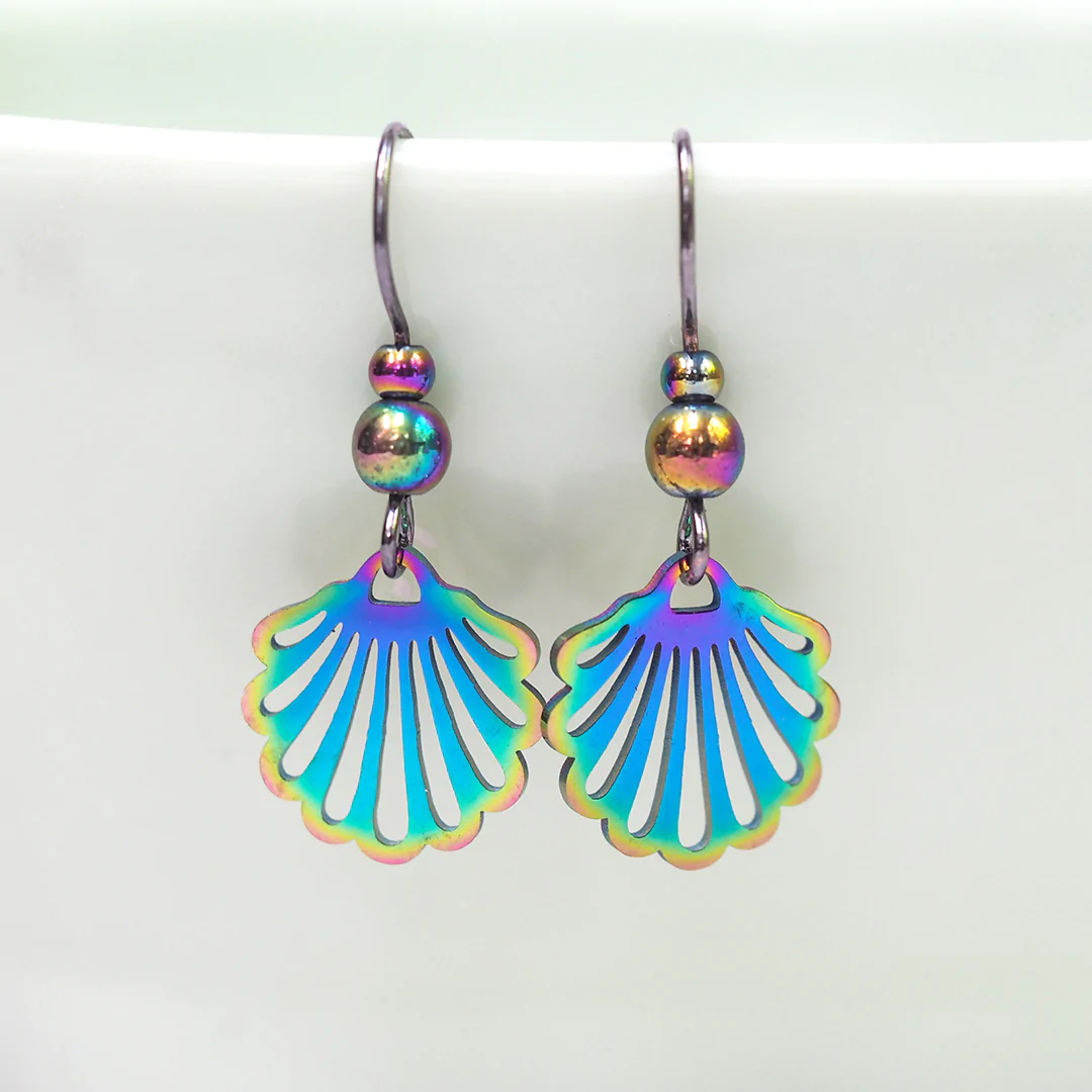 Mermaid's Shell Earrings | Iridescent Rainbow Shell | Beach Jewelry | Multicolor Sea Shell Earrings