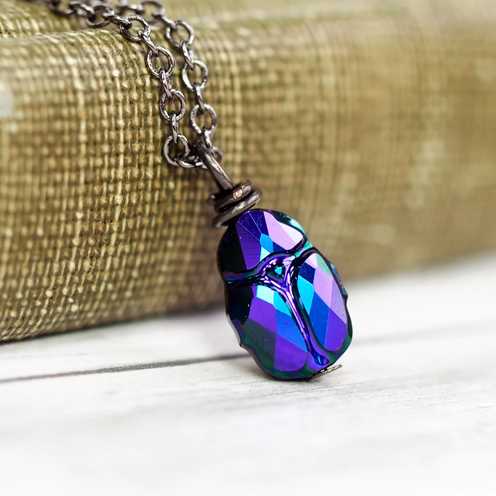 Iridescent Midnight Beetle Necklace | Cute Insect Charm Necklace | Nature Jewelry