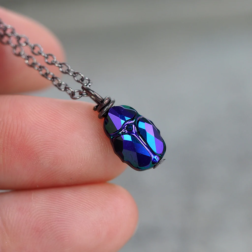 Iridescent Midnight Beetle Necklace | Cute Insect Charm Necklace | Nature Jewelry