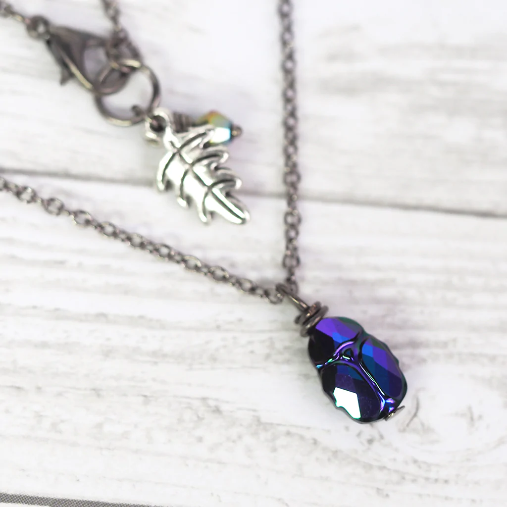 Iridescent Midnight Beetle Necklace | Cute Insect Charm Necklace | Nature Jewelry