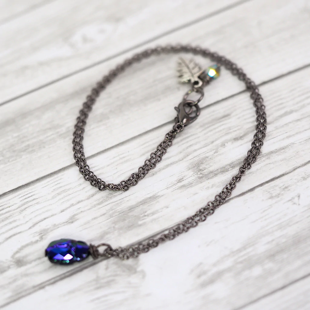 Iridescent Midnight Beetle Necklace | Cute Insect Charm Necklace | Nature Jewelry
