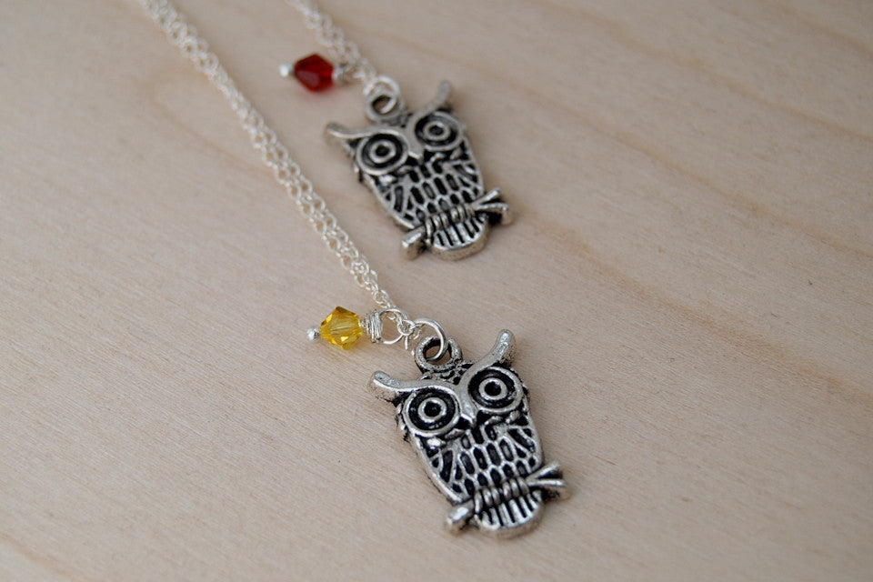 Owl BFF Necklace (Sold Singly) | Silver Owl Charm Necklace | Best Friend Jewelry - Enchanted Leaves - Nature Jewelry - Unique Handmade Gifts