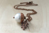 Snow and Copper Pearl Acorn Necklace | Cute Nature Acorn Charm Necklace | Fall Acorn Necklace | Woodland Acorn | Nature Jewelry - Enchanted Leaves - Nature Jewelry - Unique Handmade Gifts