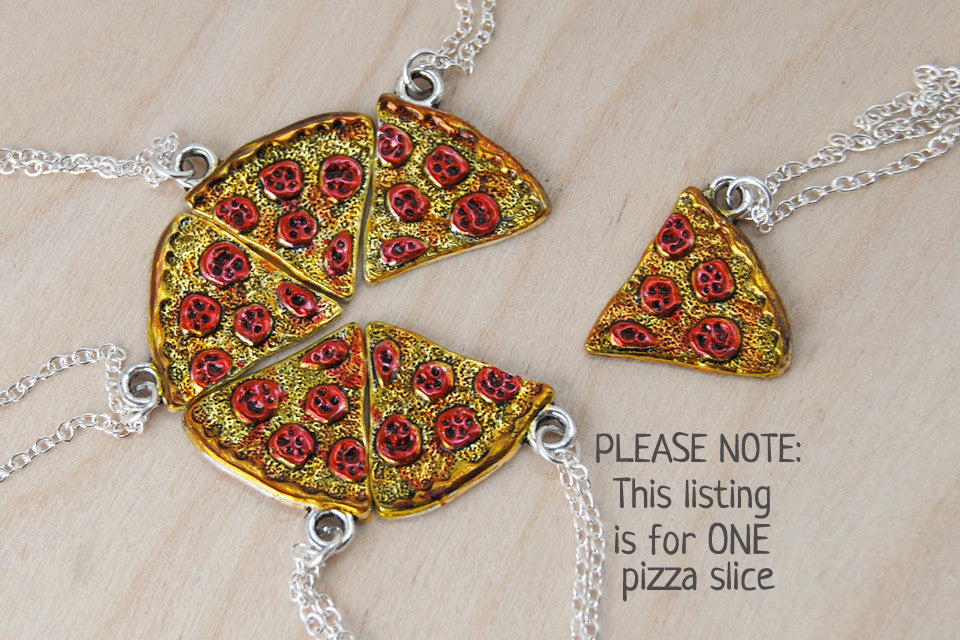 Pizza by the Slice | BFF Necklace | Best Friend Charm Necklace | Pizza Necklace (Sold Singly) - Enchanted Leaves - Nature Jewelry - Unique Handmade Gifts