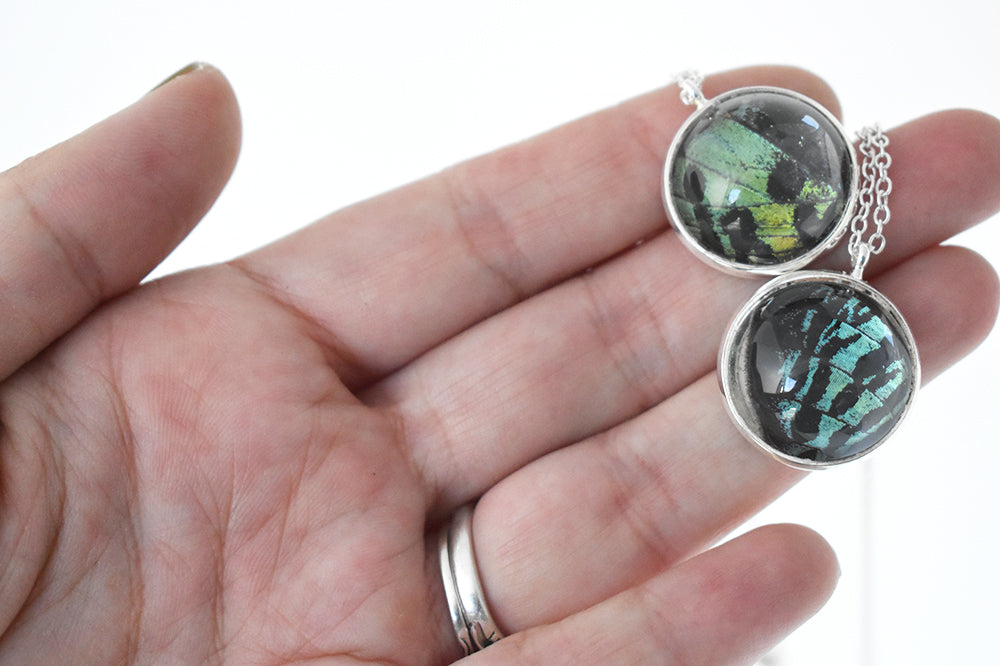 Real Sunset Moth Wing Necklace | Rainbow Butterfly Glass Pendant Necklace - Enchanted Leaves - Nature Jewelry - Unique Handmade Gifts
