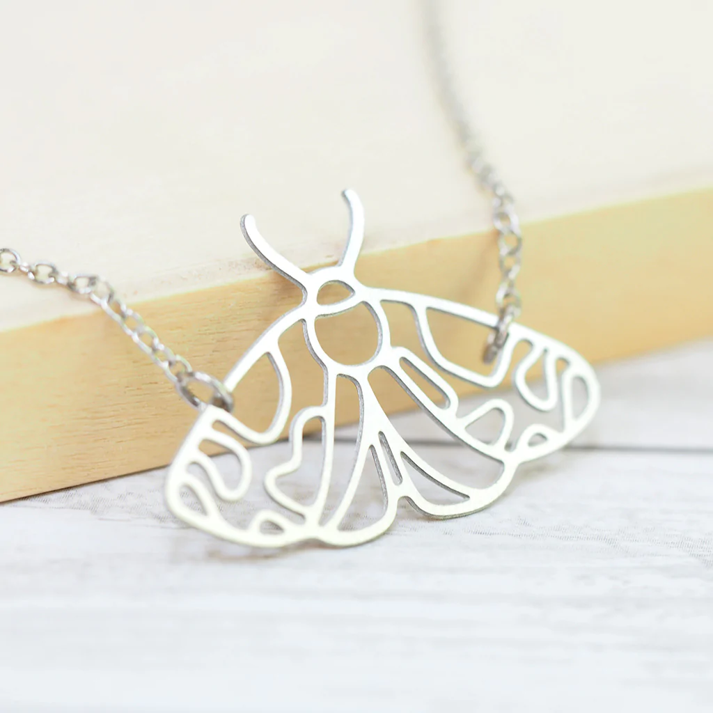 Silver Tiger Moth Necklace| Minimal Woodland Moth Necklace | Cute Tiger Moth Necklace