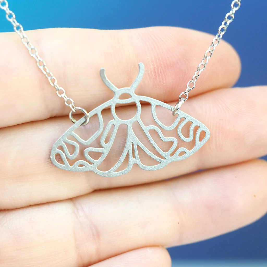 Silver Tiger Moth Necklace| Minimal Woodland Moth Necklace | Cute Tiger Moth Necklace