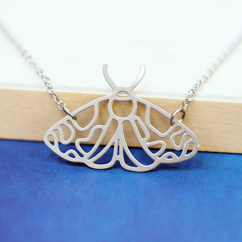 Silver Tiger Moth Necklace| Minimal Woodland Moth Necklace | Cute Tiger Moth Necklace