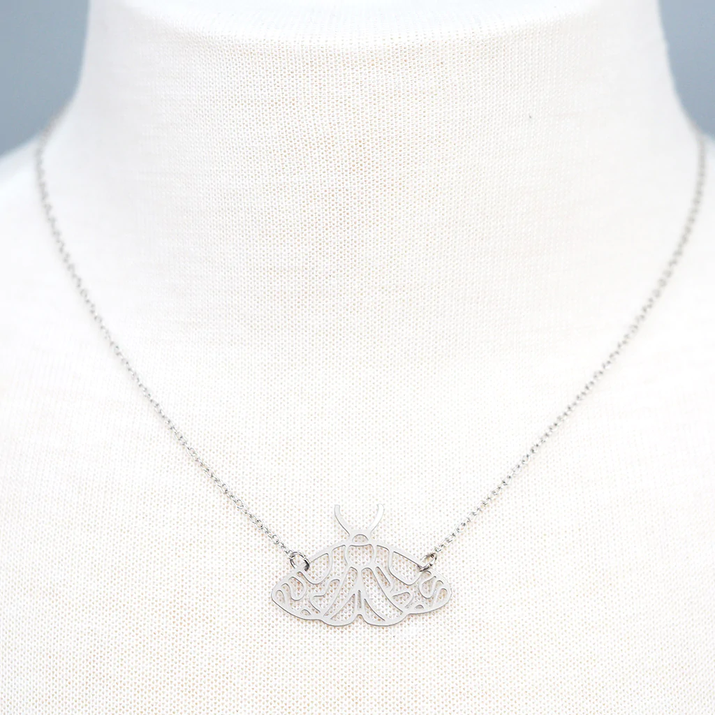 Silver Tiger Moth Necklace| Minimal Woodland Moth Necklace | Cute Tiger Moth Necklace