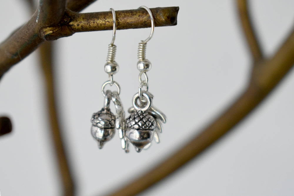 Silver Acorn Charm Earrings | Fall Acorn | Nature Jewelry | Woodland Acorn Earrings - Enchanted Leaves - Nature Jewelry - Unique Handmade Gifts
