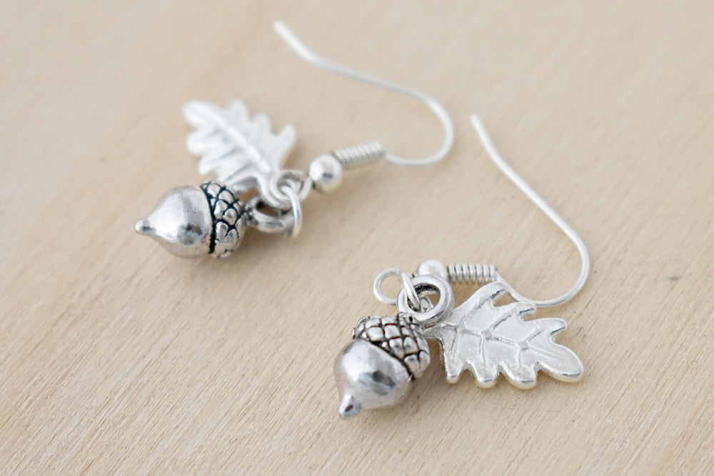 Silver Acorn Charm Earrings | Fall Acorn | Nature Jewelry | Woodland Acorn Earrings - Enchanted Leaves - Nature Jewelry - Unique Handmade Gifts