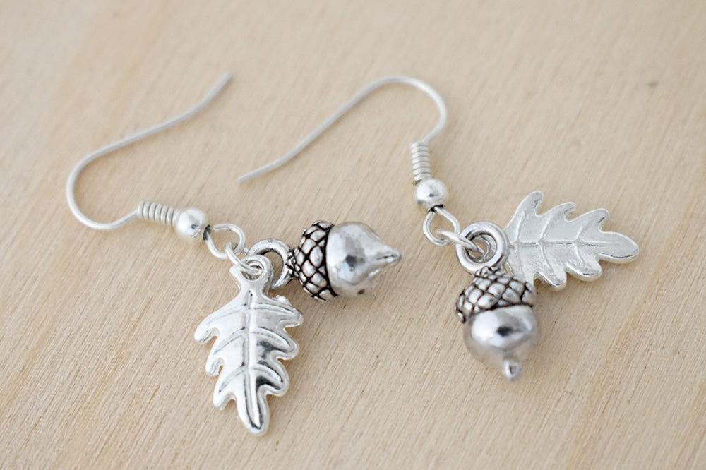 Silver Acorn Charm Earrings | Fall Acorn | Nature Jewelry | Woodland Acorn Earrings - Enchanted Leaves - Nature Jewelry - Unique Handmade Gifts