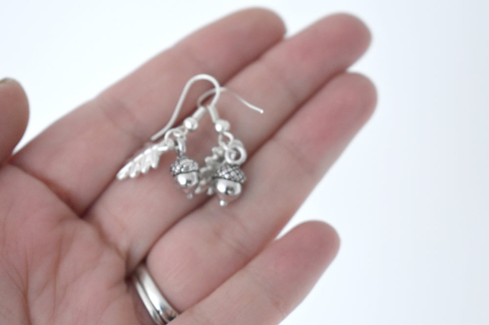 Silver Acorn Charm Earrings | Fall Acorn | Nature Jewelry | Woodland Acorn Earrings - Enchanted Leaves - Nature Jewelry - Unique Handmade Gifts