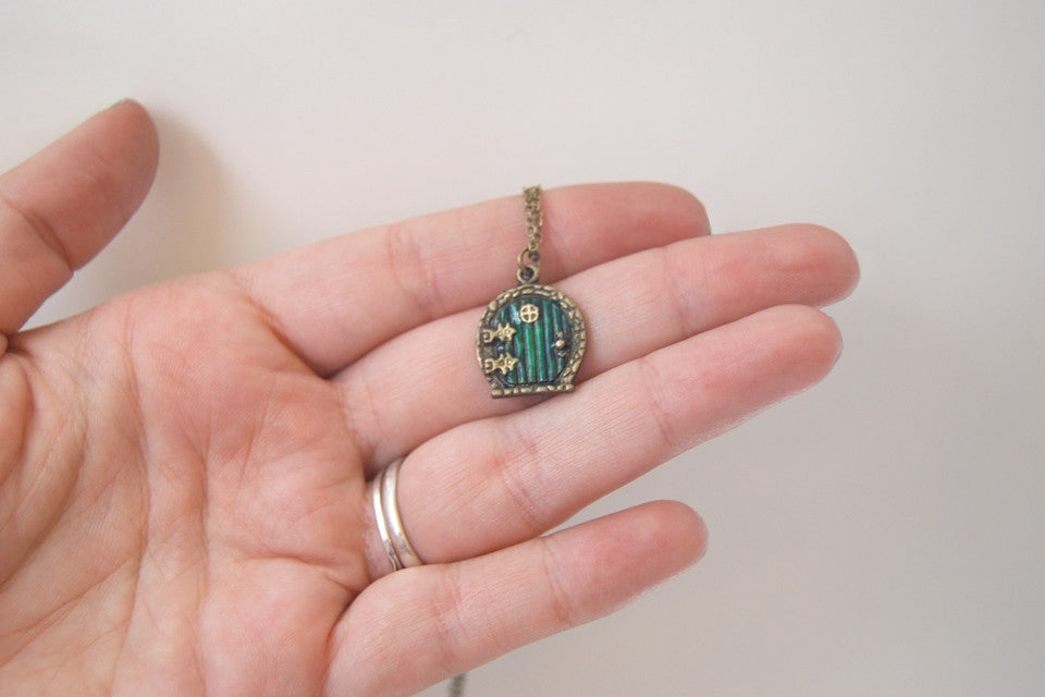 Small Bag End Hobbit Door Necklace | Hobbit Door Charm | Lord of the Rings Necklace | -Mini Size- - Enchanted Leaves - Nature Jewelry - Unique Handmade Gifts