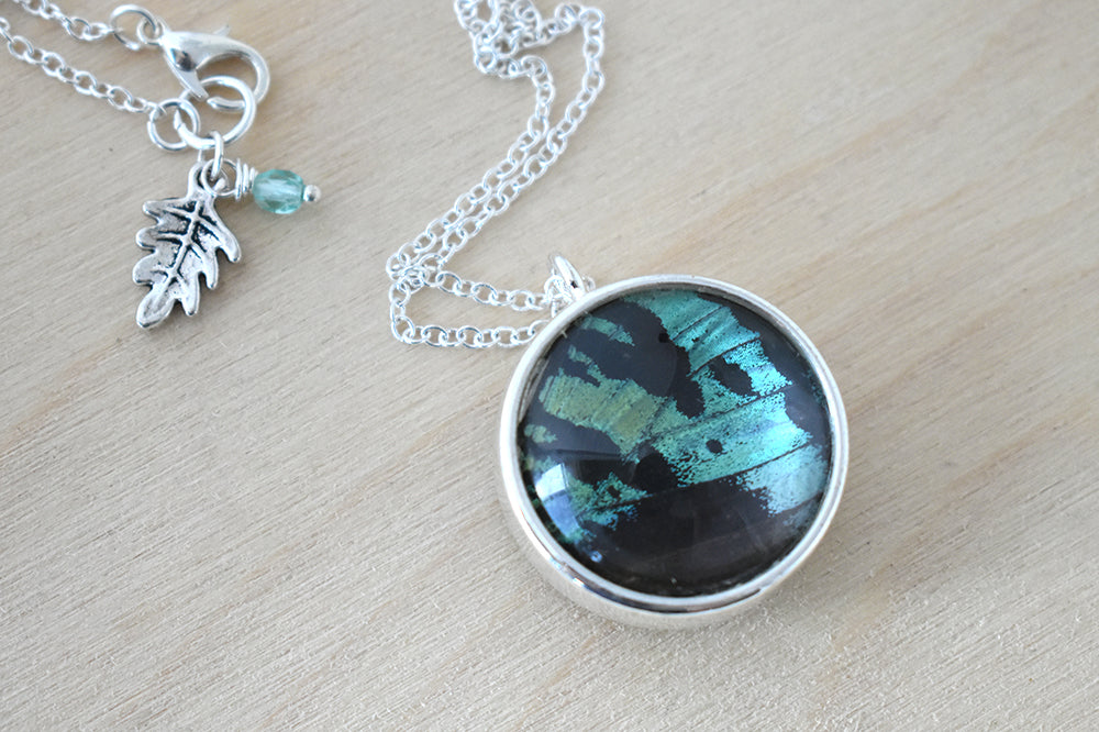Large Real Sunset Moth Wing Necklace | Rainbow Butterfly Glass Pendant Necklace - Enchanted Leaves - Nature Jewelry - Unique Handmade Gifts
