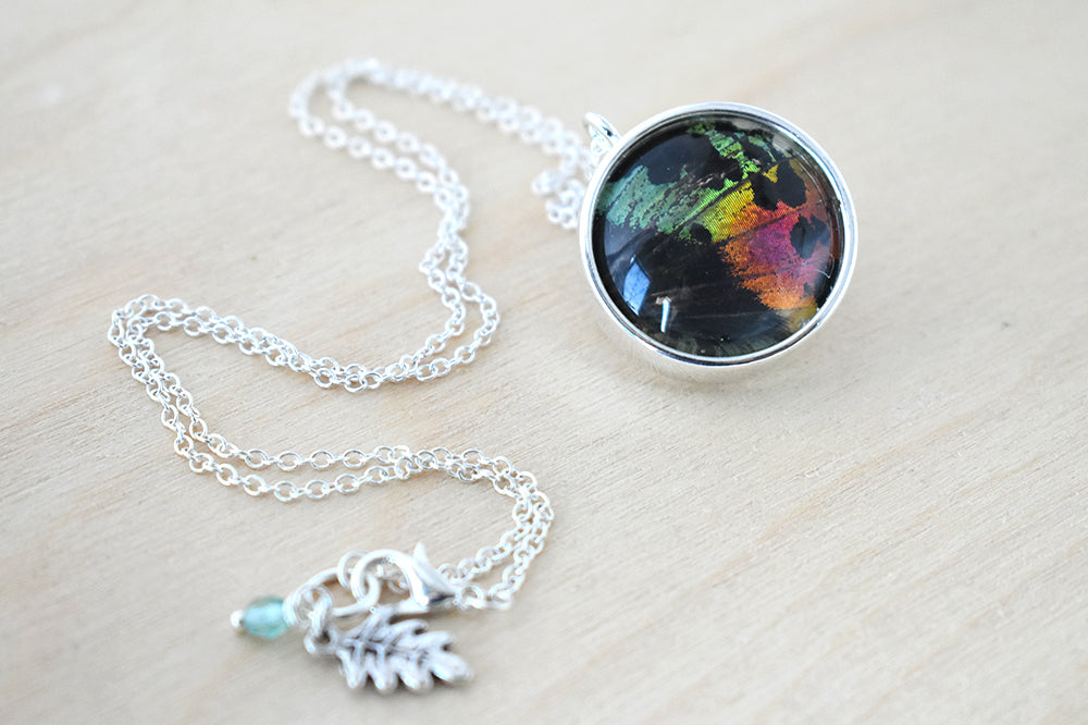 Large Real Sunset Moth Wing Necklace | Rainbow Butterfly Glass Pendant Necklace - Enchanted Leaves - Nature Jewelry - Unique Handmade Gifts