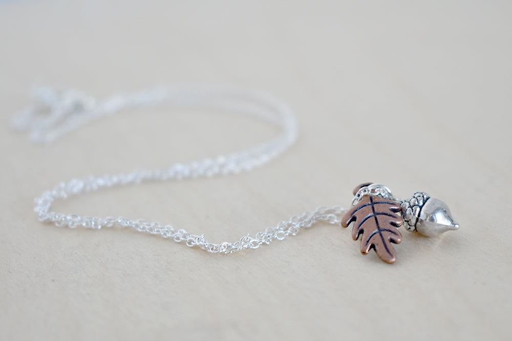 Tiny Silver Acorn Necklace | Cute Little Fall Acorn Charm Necklace | Oak Leaf and Acorn Jewelry - Enchanted Leaves - Nature Jewelry - Unique Handmade Gifts