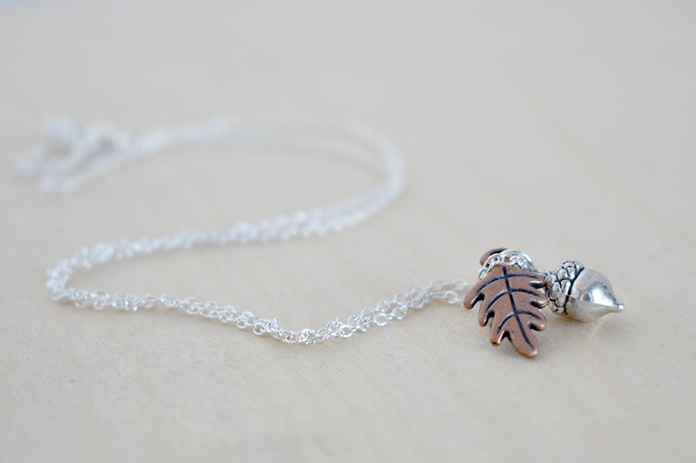 Tiny Silver Acorn Necklace | Cute Little Fall Acorn Charm Necklace | Oak Leaf and Acorn Jewelry - Enchanted Leaves - Nature Jewelry - Unique Handmade Gifts