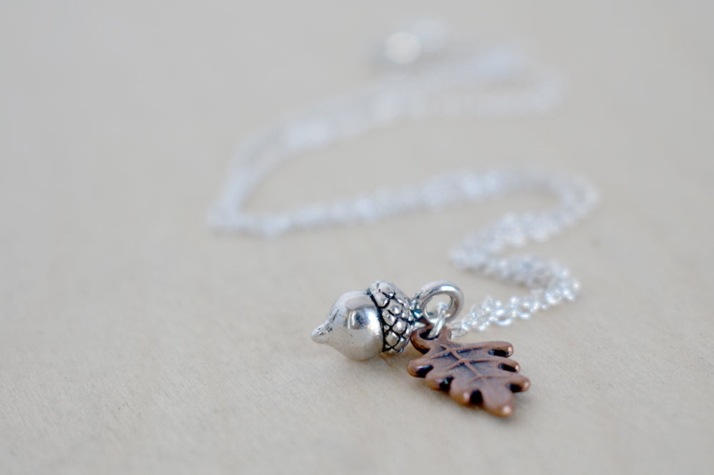 Tiny Silver Acorn Necklace | Cute Little Fall Acorn Charm Necklace | Oak Leaf and Acorn Jewelry - Enchanted Leaves - Nature Jewelry - Unique Handmade Gifts