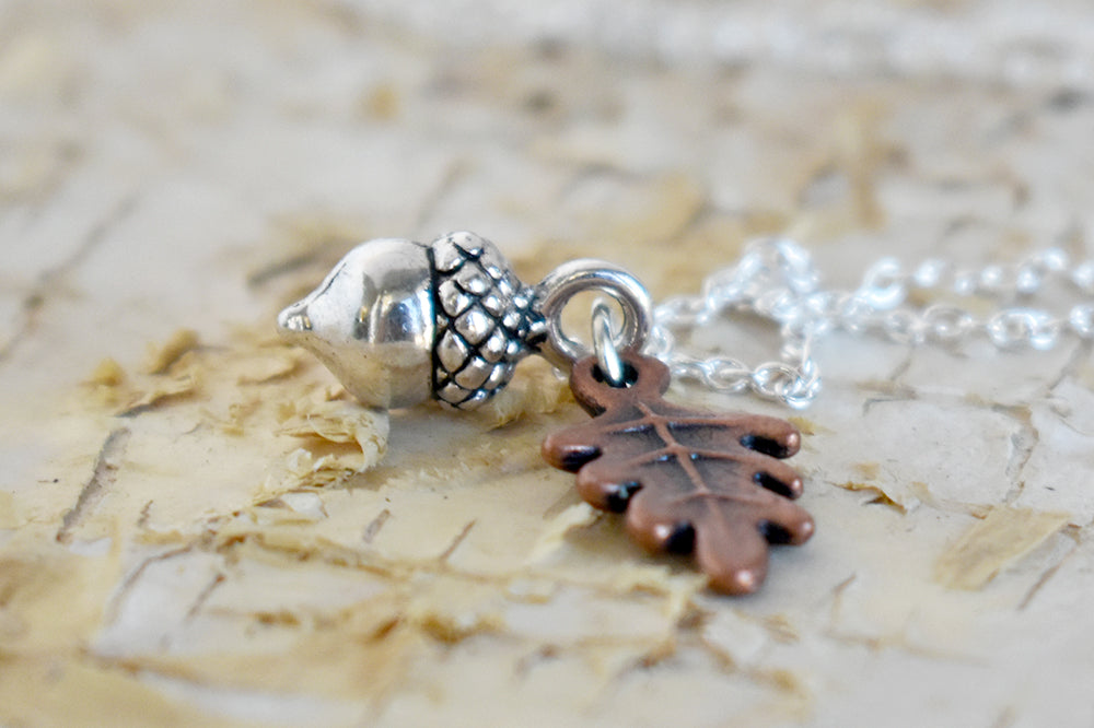 Tiny Silver Acorn Necklace | Cute Little Fall Acorn Charm Necklace | Oak Leaf and Acorn Jewelry - Enchanted Leaves - Nature Jewelry - Unique Handmade Gifts