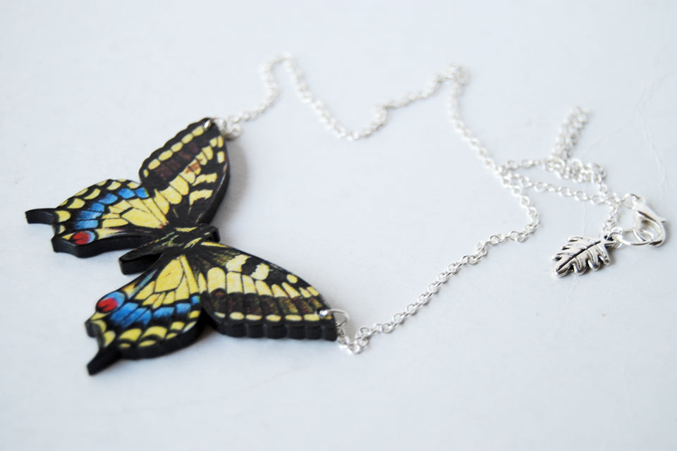Anise Swallowtail Butterfly Necklace | Wooden Butterfly Pendant Necklace | Insect Jewelry - Enchanted Leaves - Nature Jewelry - Unique Handmade Gifts