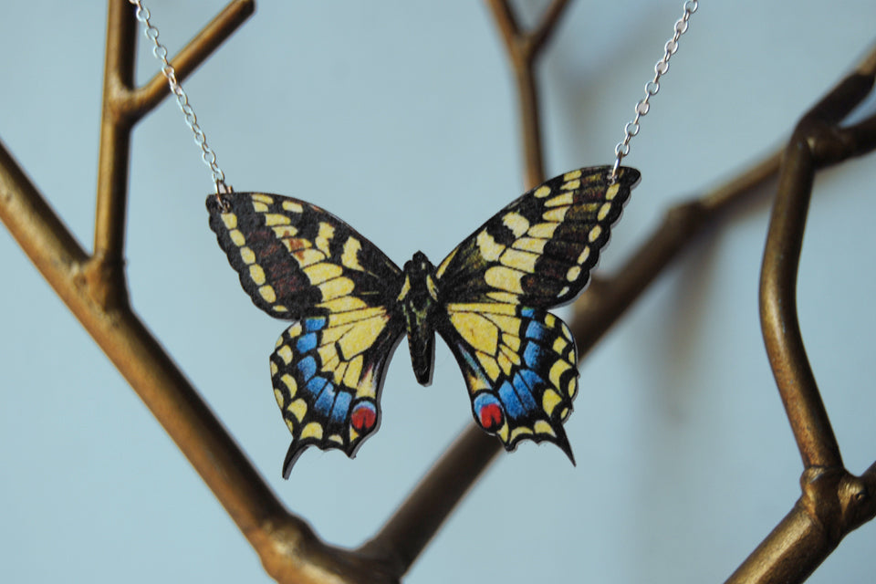 Anise Swallowtail Butterfly Necklace | Wooden Butterfly Pendant Necklace | Insect Jewelry - Enchanted Leaves - Nature Jewelry - Unique Handmade Gifts