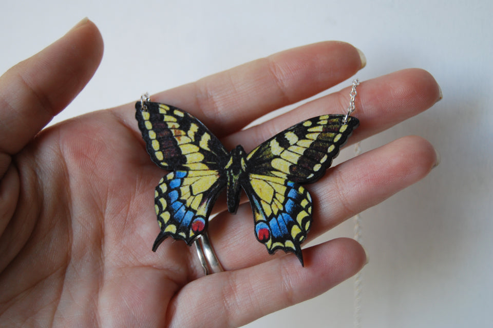 Anise Swallowtail Butterfly Necklace | Wooden Butterfly Pendant Necklace | Insect Jewelry - Enchanted Leaves - Nature Jewelry - Unique Handmade Gifts