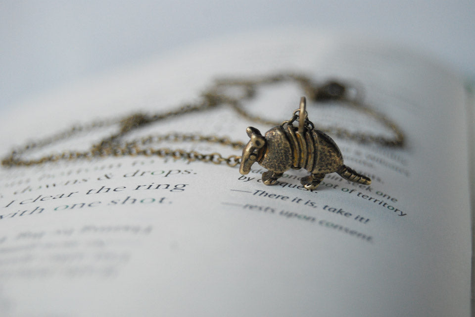 Arnold the Armadillo | Brass Armadillo Charm Necklace | Cute Armadillo Pendant - Enchanted Leaves - Nature Jewelry - Unique Handmade Gifts