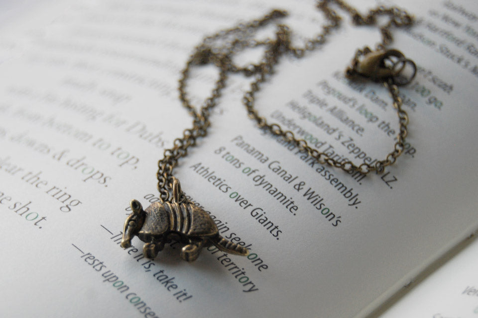 Arnold the Armadillo | Brass Armadillo Charm Necklace | Cute Armadillo Pendant - Enchanted Leaves - Nature Jewelry - Unique Handmade Gifts