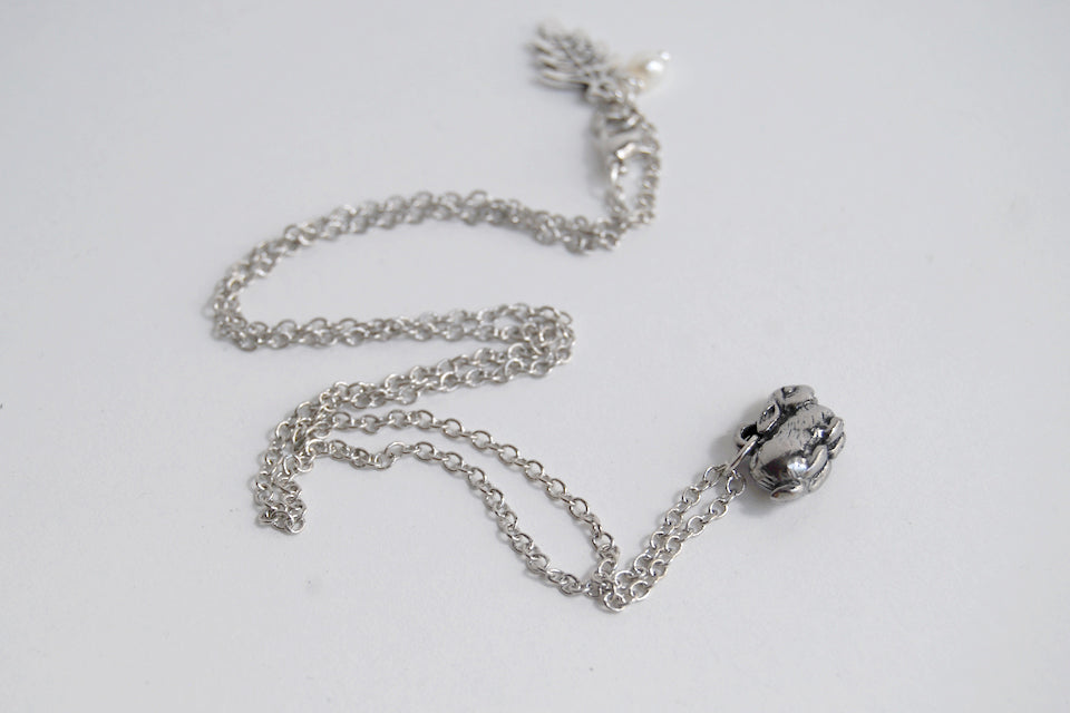 Baby Bunny Necklace | Cute Rabbit Charm Necklace | Dark Silver Rabbit Necklace | Woodland Animal Jewelry - Enchanted Leaves - Nature Jewelry - Unique Handmade Gifts