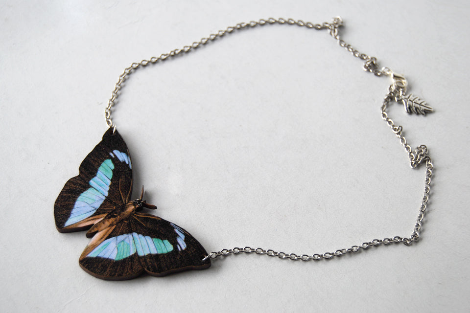 Banded King Butterfly Necklace | Wooden Butterfly Pendant | Insect Jewelry | Woodland Butterfly Art - Enchanted Leaves - Nature Jewelry - Unique Handmade Gifts