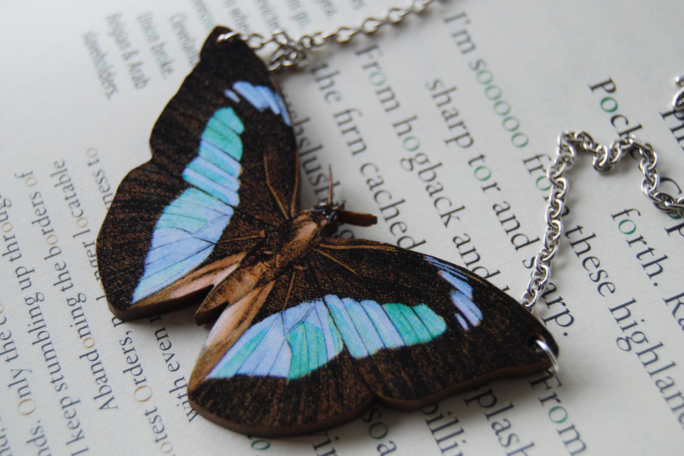 Banded King Butterfly Necklace | Wooden Butterfly Pendant | Insect Jewelry | Woodland Butterfly Art - Enchanted Leaves - Nature Jewelry - Unique Handmade Gifts