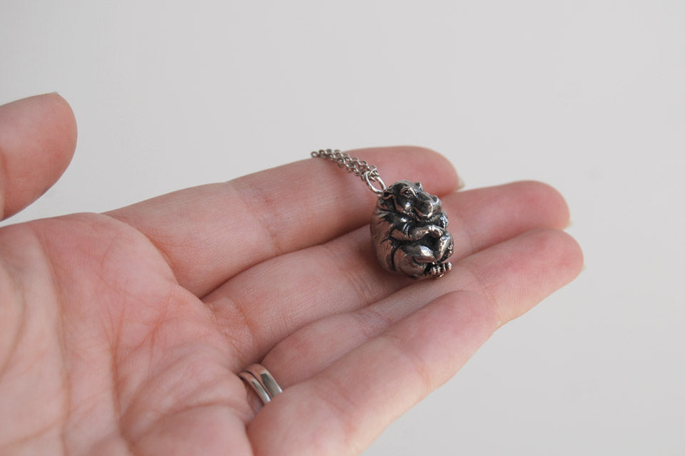 Bashful Hippo Necklace | Hippopotamus Necklace | Pewter Hippo Charm Necklace - Enchanted Leaves - Nature Jewelry - Unique Handmade Gifts