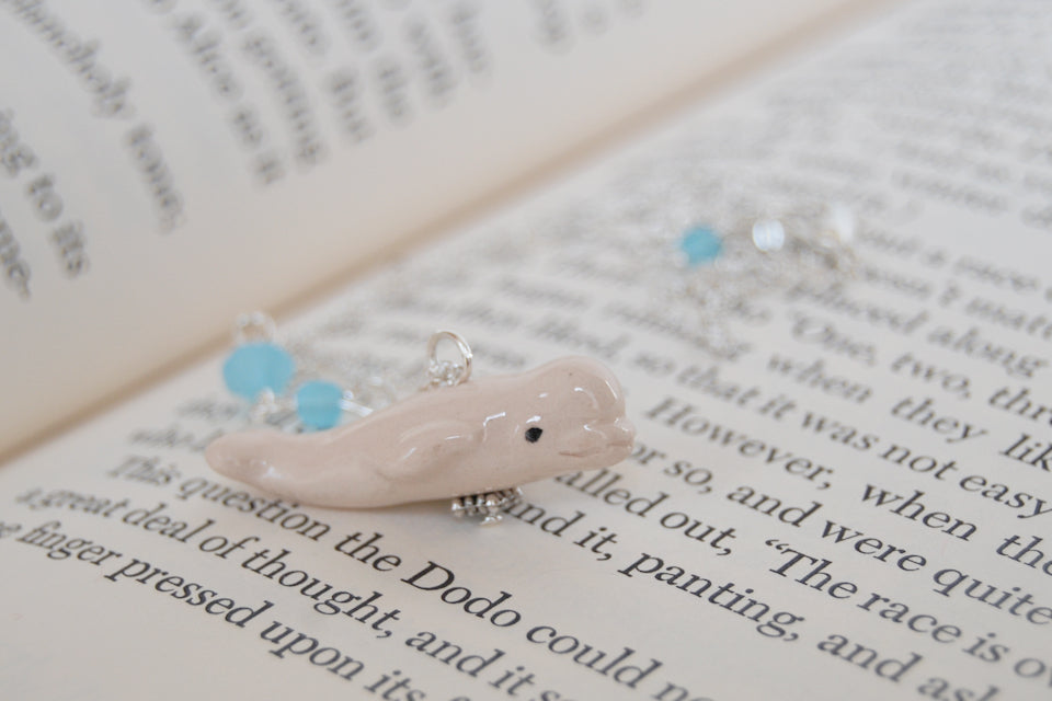 Beluga Whale Necklace | Cute Whale Necklace | Ceramic White Beluga Charm Necklace - Enchanted Leaves - Nature Jewelry - Unique Handmade Gifts