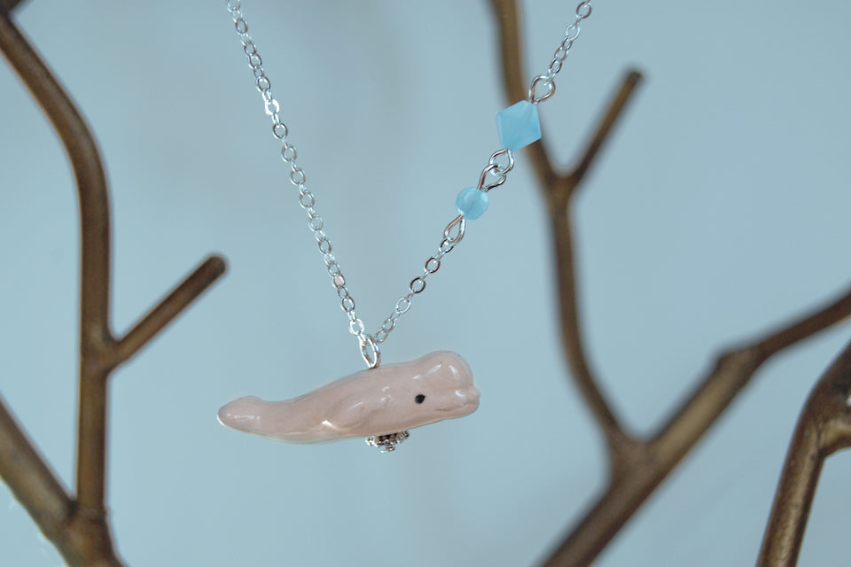 Beluga Whale Necklace | Cute Whale Necklace | Ceramic White Beluga Charm Necklace - Enchanted Leaves - Nature Jewelry - Unique Handmade Gifts