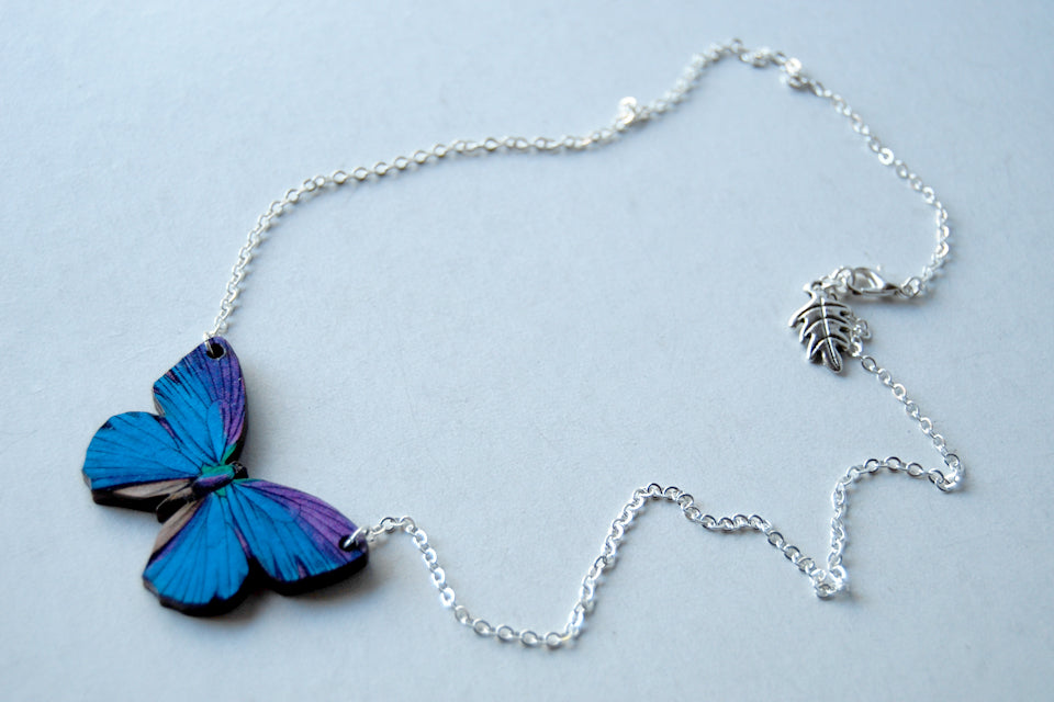 Blue Morpho Butterfly Necklace | Magical Butterfly Pendant | Butterfly Jewelry - Enchanted Leaves - Nature Jewelry - Unique Handmade Gifts