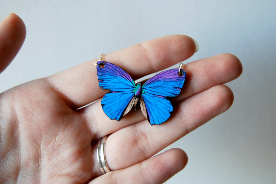 Blue Morpho Butterfly Necklace | Magical Butterfly Pendant | Butterfly Jewelry - Enchanted Leaves - Nature Jewelry - Unique Handmade Gifts