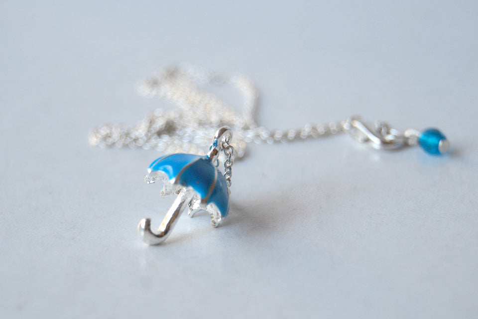 Let the Rain Come | Blue Umbrella Charm Necklace | Cute Umbrella Necklace - Enchanted Leaves - Nature Jewelry - Unique Handmade Gifts