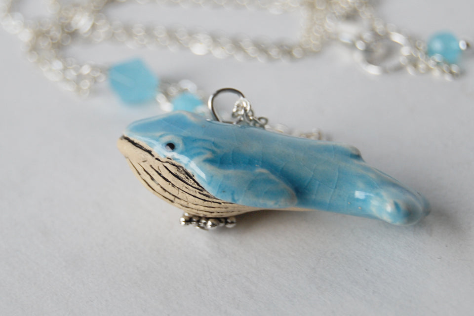 Blue Whale Necklace | Cute Whale Charm Jewelry | Handmade Blue Whale - Enchanted Leaves - Nature Jewelry - Unique Handmade Gifts