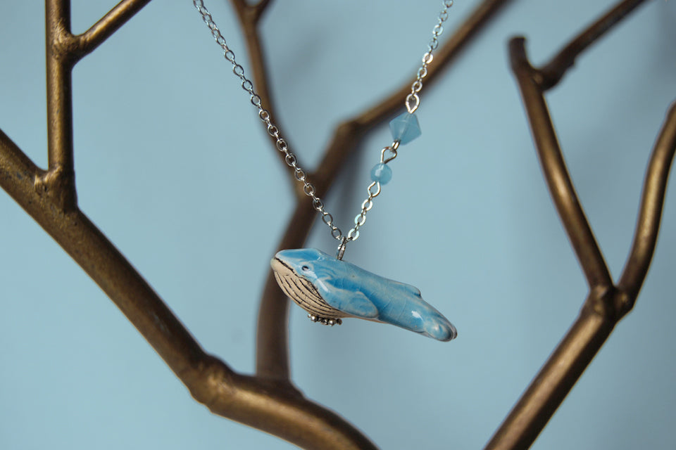Blue Whale Necklace | Cute Whale Charm Jewelry | Handmade Blue Whale - Enchanted Leaves - Nature Jewelry - Unique Handmade Gifts