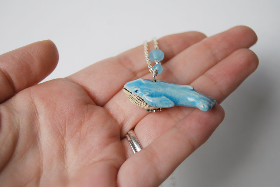 Blue Whale Necklace | Cute Whale Charm Jewelry | Handmade Blue Whale - Enchanted Leaves - Nature Jewelry - Unique Handmade Gifts