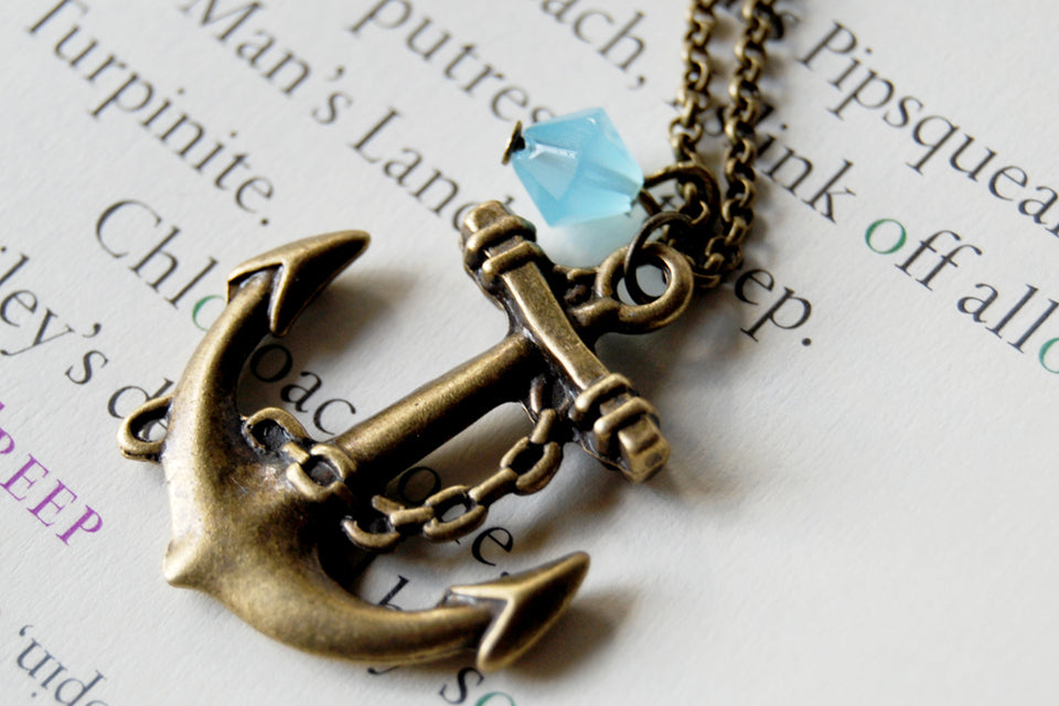 Brass Anchor Necklace | Anchor Charm Necklace | Nautical Jewelry - Enchanted Leaves - Nature Jewelry - Unique Handmade Gifts