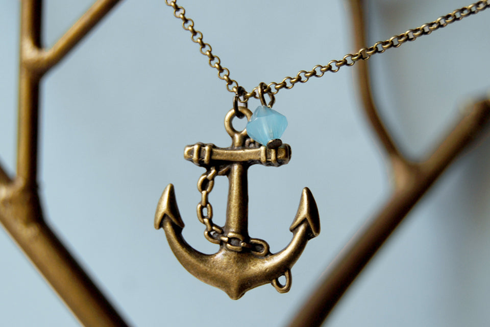 Brass Anchor Necklace | Anchor Charm Necklace | Nautical Jewelry - Enchanted Leaves - Nature Jewelry - Unique Handmade Gifts