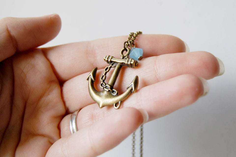 Brass Anchor Necklace | Anchor Charm Necklace | Nautical Jewelry - Enchanted Leaves - Nature Jewelry - Unique Handmade Gifts